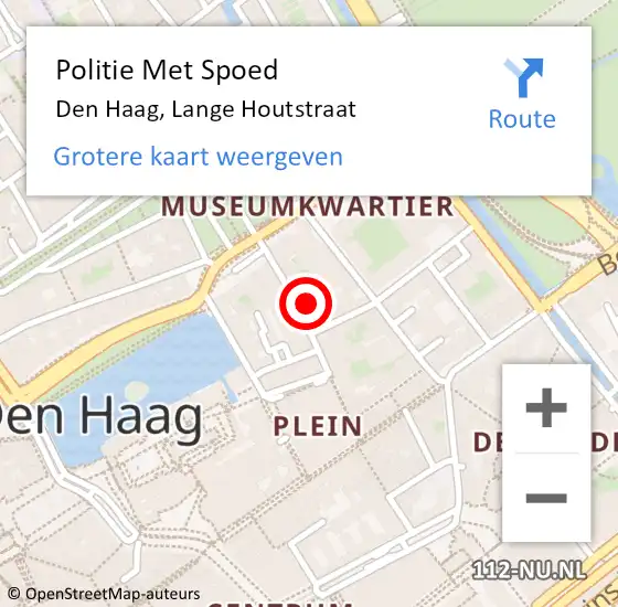 Locatie op kaart van de 112 melding: Politie Met Spoed Naar Den Haag, Lange Houtstraat op 4 juni 2024 12:18