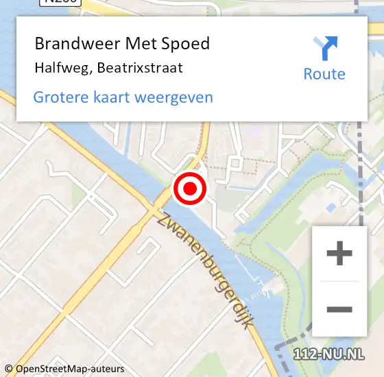 Locatie op kaart van de 112 melding: Brandweer Met Spoed Naar Halfweg, Beatrixstraat op 4 juni 2024 12:20