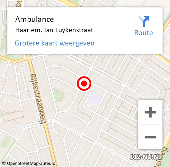 Locatie op kaart van de 112 melding: Ambulance Haarlem, Jan Luykenstraat op 4 juni 2024 12:25