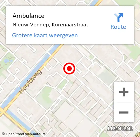 Locatie op kaart van de 112 melding: Ambulance Nieuw-Vennep, Korenaarstraat op 4 juni 2024 12:39