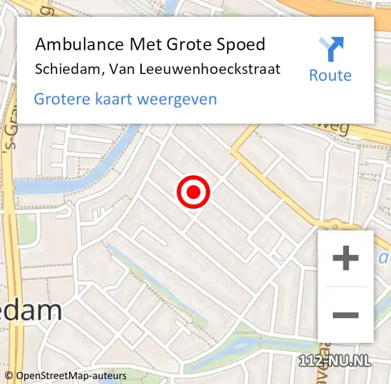 Locatie op kaart van de 112 melding: Ambulance Met Grote Spoed Naar Schiedam, Van Leeuwenhoeckstraat op 4 juni 2024 12:42