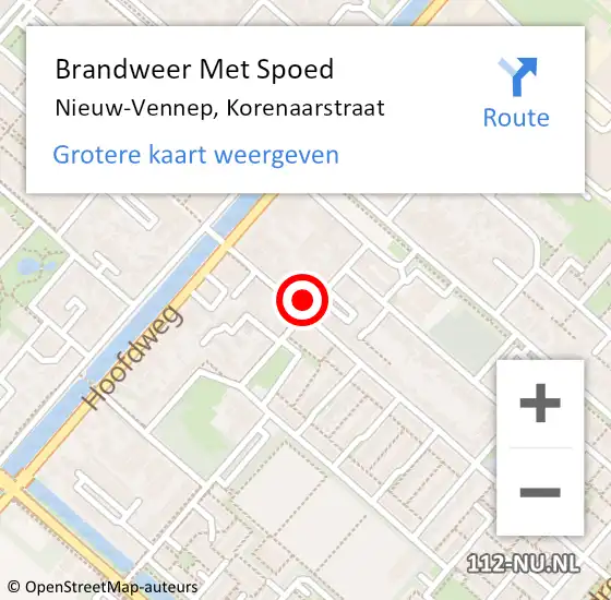 Locatie op kaart van de 112 melding: Brandweer Met Spoed Naar Nieuw-Vennep, Korenaarstraat op 4 juni 2024 12:43