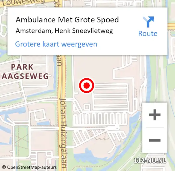 Locatie op kaart van de 112 melding: Ambulance Met Grote Spoed Naar Amsterdam, Henk Sneevlietweg op 4 juni 2024 12:52