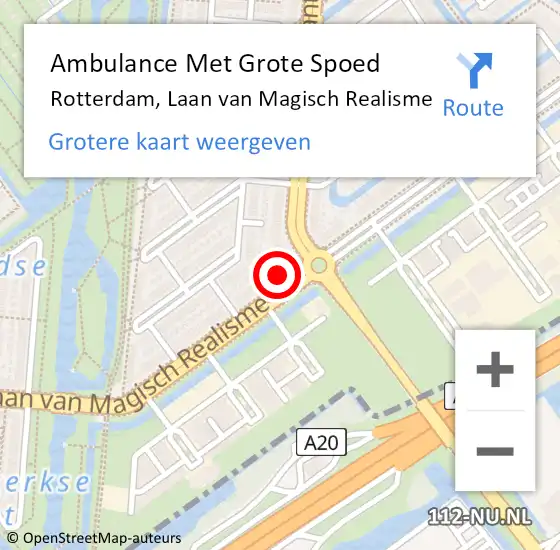 Locatie op kaart van de 112 melding: Ambulance Met Grote Spoed Naar Rotterdam, Laan van Magisch Realisme op 4 juni 2024 13:02