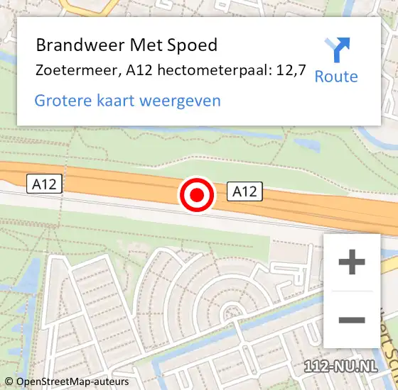 Locatie op kaart van de 112 melding: Brandweer Met Spoed Naar Zoetermeer, A12 hectometerpaal: 12,7 op 4 juni 2024 13:16
