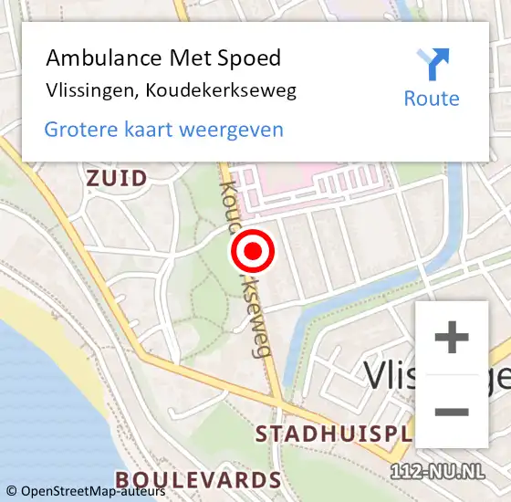 Locatie op kaart van de 112 melding: Ambulance Met Spoed Naar Vlissingen, Koudekerkseweg op 4 juni 2024 13:43