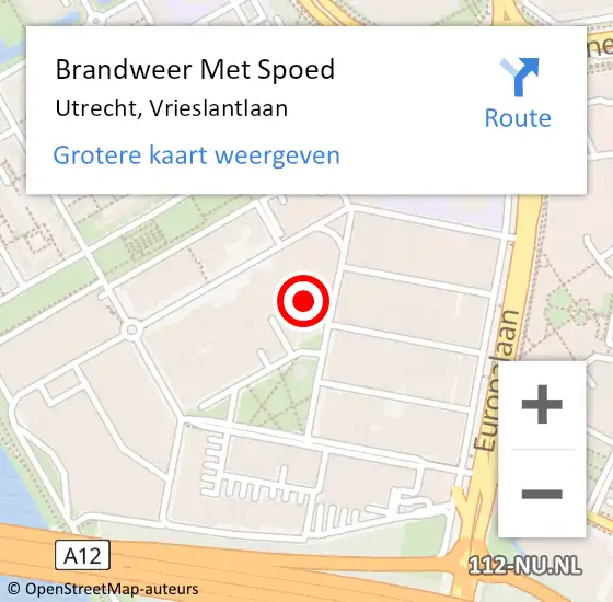 Locatie op kaart van de 112 melding: Brandweer Met Spoed Naar Utrecht, Vrieslantlaan op 4 juni 2024 13:58