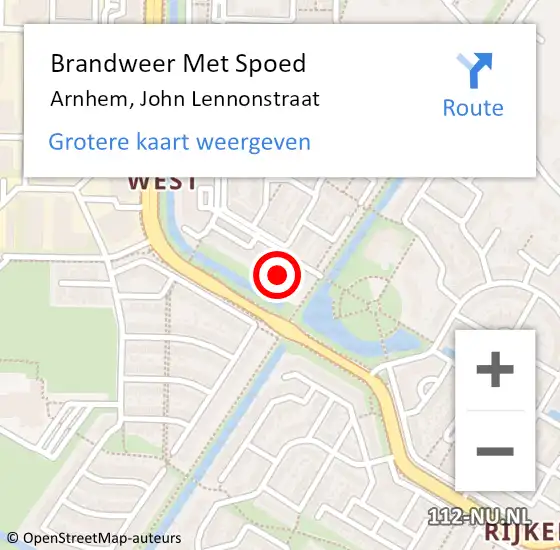 Locatie op kaart van de 112 melding: Brandweer Met Spoed Naar Arnhem, John Lennonstraat op 4 juni 2024 14:16