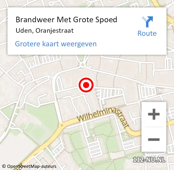 Locatie op kaart van de 112 melding: Brandweer Met Grote Spoed Naar Uden, Oranjestraat op 4 juni 2024 14:51