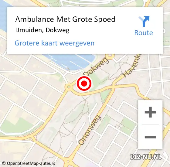 Locatie op kaart van de 112 melding: Ambulance Met Grote Spoed Naar IJmuiden, Dokweg op 4 juni 2024 14:57