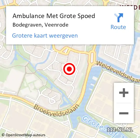 Locatie op kaart van de 112 melding: Ambulance Met Grote Spoed Naar Bodegraven, Veenrode op 4 juni 2024 15:02