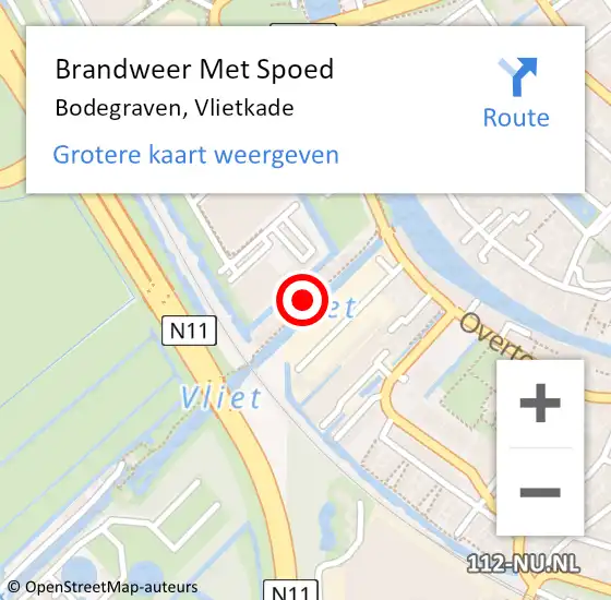 Locatie op kaart van de 112 melding: Brandweer Met Spoed Naar Bodegraven, Vlietkade op 4 juni 2024 15:27