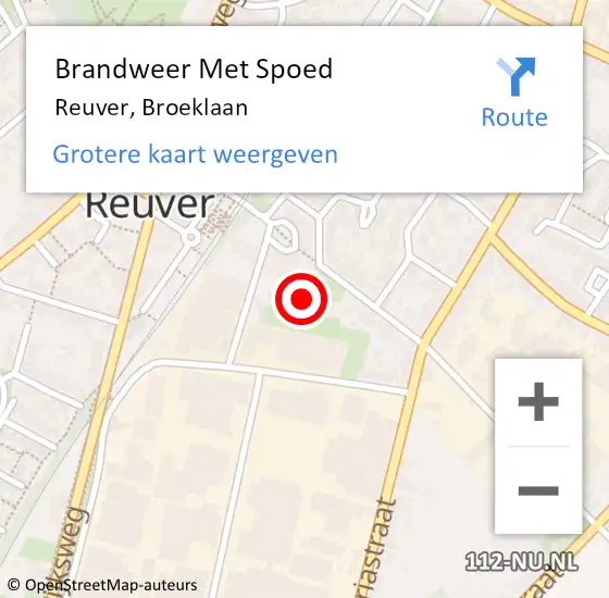 Locatie op kaart van de 112 melding: Brandweer Met Spoed Naar Reuver, Broeklaan op 4 juni 2024 15:38