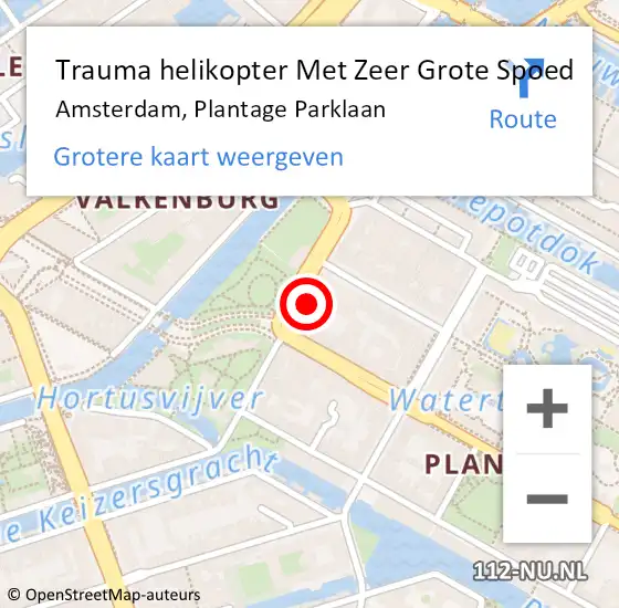 Locatie op kaart van de 112 melding: Trauma helikopter Met Zeer Grote Spoed Naar Amsterdam, Plantage Parklaan op 4 juni 2024 15:39