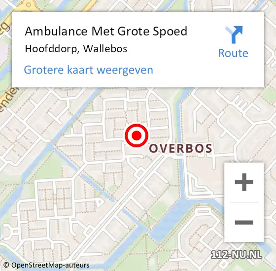 Locatie op kaart van de 112 melding: Ambulance Met Grote Spoed Naar Hoofddorp, Wallebos op 4 juni 2024 15:43