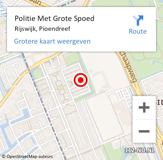 Locatie op kaart van de 112 melding: Politie Met Grote Spoed Naar Rijswijk, Pioendreef op 4 juni 2024 15:47