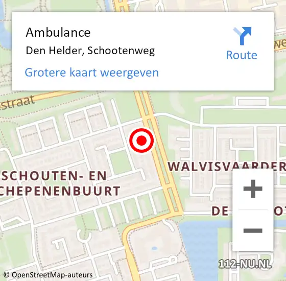 Locatie op kaart van de 112 melding: Ambulance Den Helder, Schootenweg op 4 juni 2024 16:29