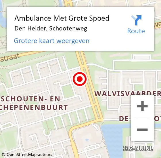 Locatie op kaart van de 112 melding: Ambulance Met Grote Spoed Naar Den Helder, Schootenweg op 4 juni 2024 16:33