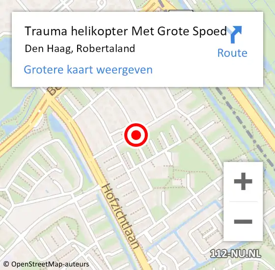 Locatie op kaart van de 112 melding: Trauma helikopter Met Grote Spoed Naar Den Haag, Robertaland op 4 juni 2024 16:49