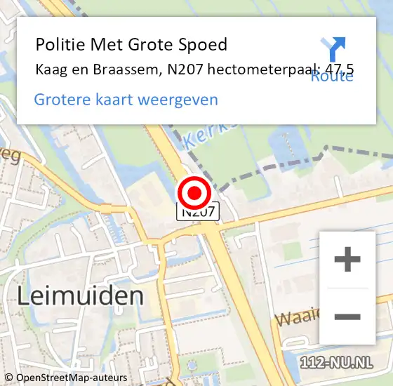 Locatie op kaart van de 112 melding: Politie Met Grote Spoed Naar Kaag en Braassem, N207 hectometerpaal: 47,5 op 4 juni 2024 17:05