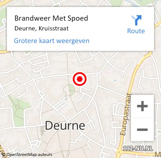 Locatie op kaart van de 112 melding: Brandweer Met Spoed Naar Deurne, Kruisstraat op 4 juni 2024 17:21