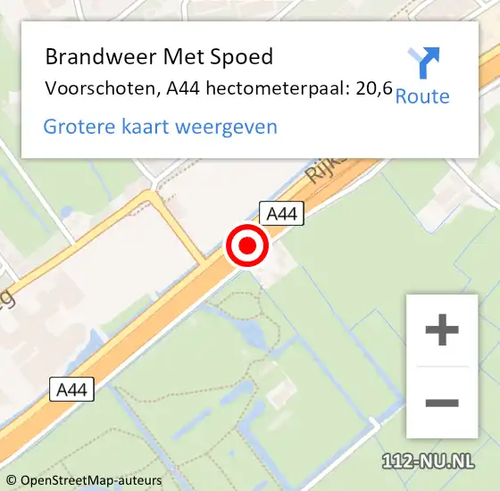 Locatie op kaart van de 112 melding: Brandweer Met Spoed Naar Voorschoten, A44 hectometerpaal: 20,6 op 4 juni 2024 17:31