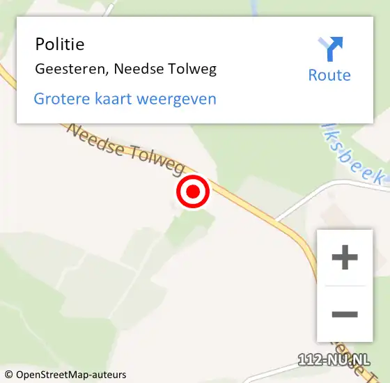 Locatie op kaart van de 112 melding: Politie Geesteren, Needse Tolweg op 4 juni 2024 17:39