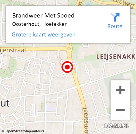 Locatie op kaart van de 112 melding: Brandweer Met Spoed Naar Oosterhout, Hoefakker op 4 juni 2024 17:42