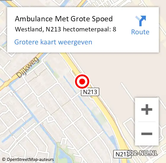 Locatie op kaart van de 112 melding: Ambulance Met Grote Spoed Naar Westland, N213 hectometerpaal: 8 op 4 juni 2024 17:42