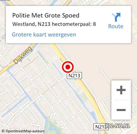 Locatie op kaart van de 112 melding: Politie Met Grote Spoed Naar Westland, N213 hectometerpaal: 8 op 4 juni 2024 17:42