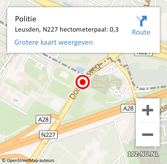 Locatie op kaart van de 112 melding: Politie Leusden, N227 hectometerpaal: 0,3 op 4 juni 2024 17:54
