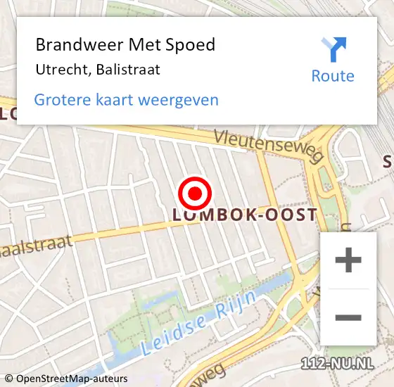 Locatie op kaart van de 112 melding: Brandweer Met Spoed Naar Utrecht, Balistraat op 4 juni 2024 17:59