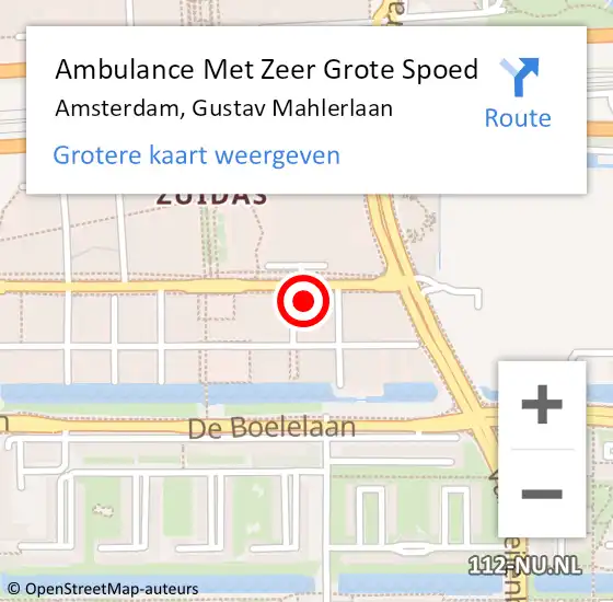 Locatie op kaart van de 112 melding: Ambulance Met Zeer Grote Spoed Naar Amsterdam, Gustav Mahlerlaan op 4 juni 2024 18:06