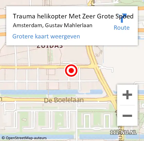 Locatie op kaart van de 112 melding: Trauma helikopter Met Zeer Grote Spoed Naar Amsterdam, Gustav Mahlerlaan op 4 juni 2024 18:07