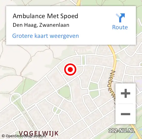 Locatie op kaart van de 112 melding: Ambulance Met Spoed Naar Den Haag, Zwanenlaan op 4 juni 2024 18:10