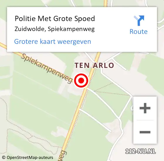 Locatie op kaart van de 112 melding: Politie Met Grote Spoed Naar Zuidwolde, Spiekampenweg op 4 juni 2024 18:11