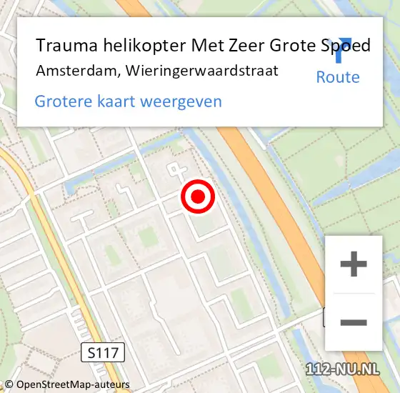 Locatie op kaart van de 112 melding: Trauma helikopter Met Zeer Grote Spoed Naar Amsterdam, Wieringerwaardstraat op 4 juni 2024 18:12