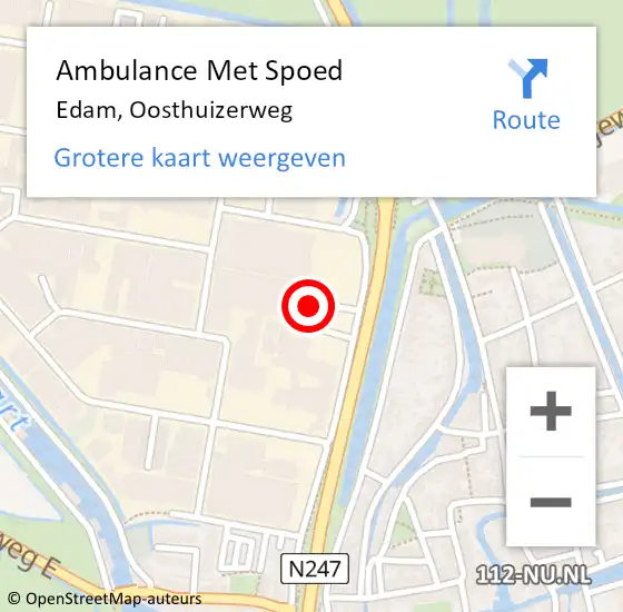 Locatie op kaart van de 112 melding: Ambulance Met Spoed Naar Edam, Oosthuizerweg op 4 juni 2024 18:44