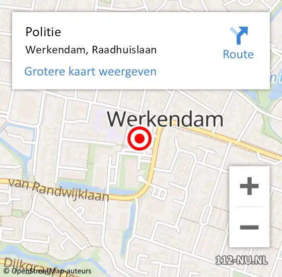 Locatie op kaart van de 112 melding: Politie Werkendam, Raadhuislaan op 4 juni 2024 18:46