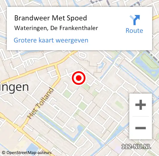 Locatie op kaart van de 112 melding: Brandweer Met Spoed Naar Wateringen, De Frankenthaler op 4 juni 2024 18:54