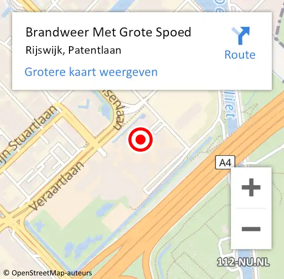 Locatie op kaart van de 112 melding: Brandweer Met Grote Spoed Naar Rijswijk, Patentlaan op 4 juni 2024 18:55