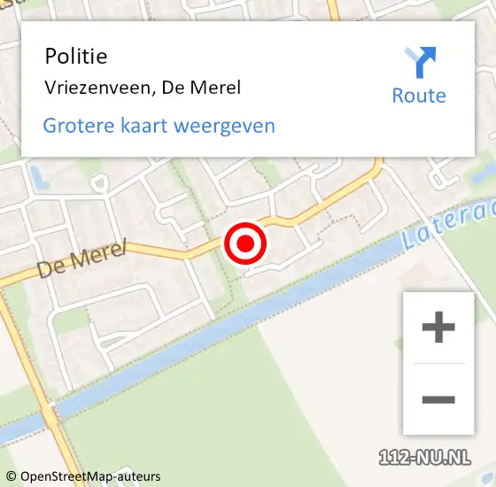 Locatie op kaart van de 112 melding: Politie Vriezenveen, De Merel op 4 juni 2024 19:14