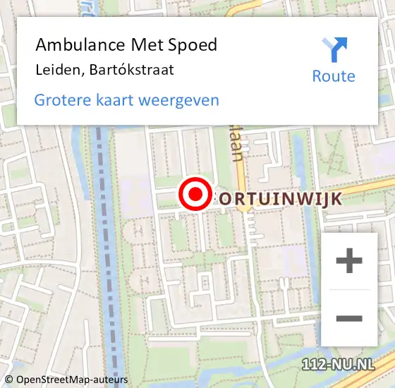 Locatie op kaart van de 112 melding: Ambulance Met Spoed Naar Leiden, Bartókstraat op 4 juni 2024 19:15