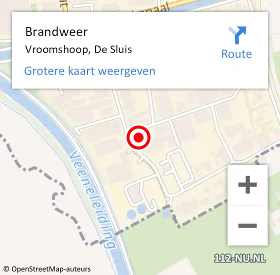 Locatie op kaart van de 112 melding: Brandweer Vroomshoop, De Sluis op 4 juni 2024 19:30