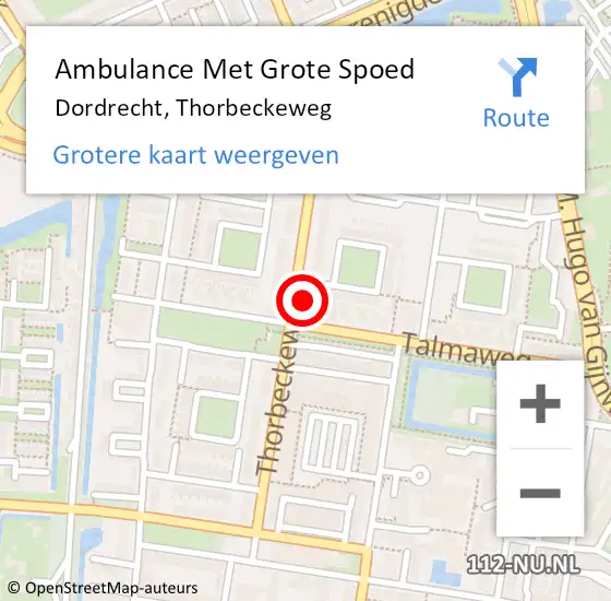 Locatie op kaart van de 112 melding: Ambulance Met Grote Spoed Naar Dordrecht, Thorbeckeweg op 4 juni 2024 19:52
