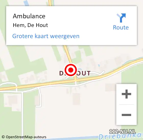 Locatie op kaart van de 112 melding: Ambulance Hem, De Hout op 4 juni 2024 19:57