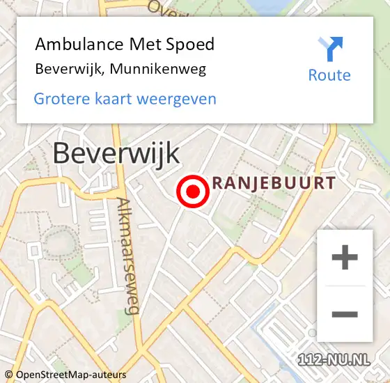 Locatie op kaart van de 112 melding: Ambulance Met Spoed Naar Beverwijk, Munnikenweg op 4 juni 2024 20:24