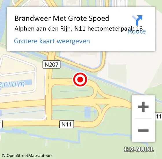 Locatie op kaart van de 112 melding: Brandweer Met Grote Spoed Naar Alphen aan den Rijn, N11 hectometerpaal: 13 op 4 juni 2024 20:41