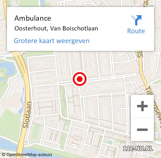 Locatie op kaart van de 112 melding: Ambulance Oosterhout, Van Boischotlaan op 4 juni 2024 20:53