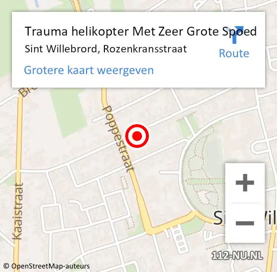 Locatie op kaart van de 112 melding: Trauma helikopter Met Zeer Grote Spoed Naar Sint Willebrord, Rozenkransstraat op 4 juni 2024 21:32